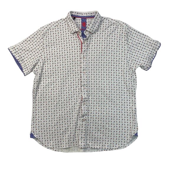 Patrick James Surfer Shirt Mens XL Extra Large White Short Sleeve Cotton Button - Picture 1 of 9